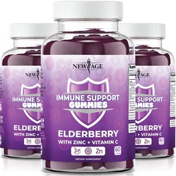 新AGE免疫系统支持Gummys - Sambucus Black Elderberry Gummys 配有维生素C和锌(免疫支持180 Gummys)