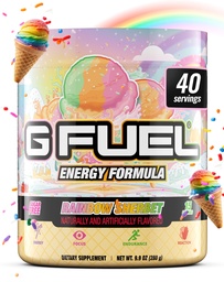 G Fuel Rainbow Sherbet Energy Drinking Powder, Pre Workout Cafeine Mix for Gaming, 免糖聚焦氨基,维生素+抗氧化剂, 9.9oz (Rainbow Sherbet, 40 services) (英语).