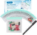 Serfeymi 32 Pcs Zippered Pill Pouches 组织者 塑料袋 3 X 3英寸 1 200万个自封,有幻灯片锁可打印标签 透明旅行药品 存储袋 和 1 Pc Marker-Green