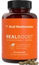 真正的蘑菇 RealBoost Capsules – Cordyceps Mushroom, Panax Ginseng & Guayusa 提取 – 用于整体健康与能源支持 – Vegan, Non-GMO, 无填充器 – 60 Counter Mushroom Supplement Blend