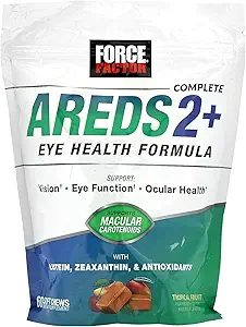 FORCE FACTOR AREDS2+ 配有Lutein & Zeaxanthin的眼维他命,AREDS 2 支持Macular Carotinoids的公式,成人支持视觉的眼健康补充剂,热带冲刺Flavor,60 软菜