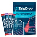 DripDrop 水分包 - 朱氏品种包 - 单服务电解质 粉末 饮料 混合物 - 葡萄,果汁,草莓柠檬汁,樱桃 - 非GMO,Gluten Free,Vegan - 16棒
