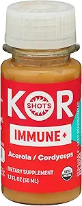 Kor Shot Acerola Ginger and Cordyceps Shot - 1.7 Fl Oz - Immune Plus - Immune System 助推器 - 533% DV 维生素 C - USDA 认证有机体 - 饮食补充