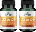Swanson 维生素D 配有维生素D2 & D3的复合体 - 骨,牙科和免疫健康全阳光维生素复合体 - 维生素补充体(50 mcg,60 Veggie Capsules)(2 Pack)