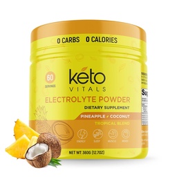 Keto Vitals Electrolytes Powder - 糖自由 Keto Electrolytes Power 配有钾,镁,钠,和钙 - 无糖电解质 饮用混合和水解 粉,60种服务,菠萝椰
