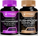 Nattokinase 补充 Capsules - 5000 FU - 纯日本 Natto 提取的酶 → 有机蘑菇 补充 Capsules - 10000mg - 25 in 1 Mushro Complex Capsules