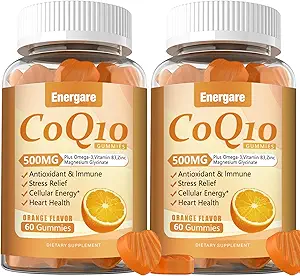 2 Packs CoQ10 500MG Gummies - 3X Better Absorption Coenzyme Q10 Supplements - Plus Omega-3, Magnesium, Vitamin B3 & Zinc for Heart Health, Cellular Energy & Antioxidant, 120 Cts