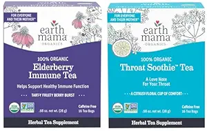 地球妈妈 有机长莓茶 + 有机喉光滑TM 健康支持茶 → 母乳喂养、怀孕和儿童安全,16 Counter (Pack of 2)