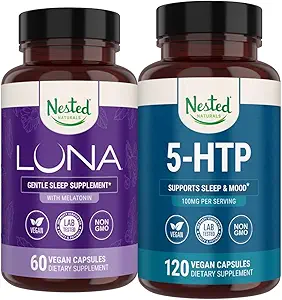 Nested Naturals Luna睡眠补编(60 Vegan Capsules) & 5-HTP 100mg(120 Vegan Capsules)用于改进睡眠、放松和Mood