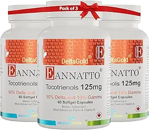 Wellness EXTRACT Eannatto Tocotrienols 维生素E 补充物 脱磷酸酯 免氧化、非GMO、Gluten 免氧化和抗氧化剂 125MG 60 软胶(3包)