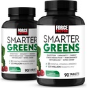 FORCE FACTOR Smarter Greens Plaints, 2-Pack, Greens 补编,配有25+超食品和抗氧化剂,以改善文摘,减少压力,加强豁免和支持代谢,180平板