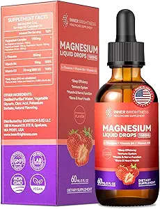 甘油酸镁液滴1500mg 配有甘油酸镁和陶拉特、L-Theaine、维生素D3、B6、支持冷静、睡眠、肌肉放松、腿板和能量、草莓火焰、60毫升