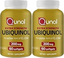 Qunol Ubiquinol CoQ10 200mg 软胶,Ubiquinol 200mg - 活性形态 Coenzyme Q10,抗氧化剂促进心脏健康 - 60个计数(包2)