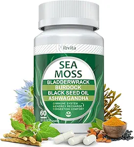 Sea Moss 黑种子油盖 -- -- 与Seamos、Ashwagandha、Burdock Root、Ginger和Multimineral 用于Imune和消化支持、改善男女能源 -- -- 60个油盖