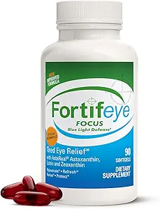 Fortifeye Focus Earch Super 90 Softgel Capsules - 包括Astaxanthin、Lutein 和 Zeaxanthin 补充品、眼维生素、支持眼脂肪和蓝光保护