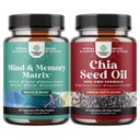 具有记忆、焦点、清晰度、能量和Chia种子油提取盖以及基于植物的Omega 3 6 9和心脏纤维、消化和免疫支持的高级大脑补充剂包