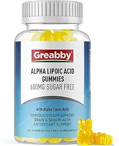 Alpha Lipoic Acid 600mg Gummys,无糖可嚼ALA 抗氧化剂和神经系统支持补充,Brian & Skin Health, Pineapple Flavor, 120 Counter