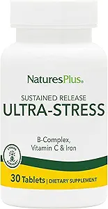 NatusPlus Ultra-Stress with Iron, 持久释放 - 30个植物药片 - 压力缓解补充剂 配有 B-Complex & Vitamin C - 能量促进剂,Mood增强剂 - Gluten-free - 30 services