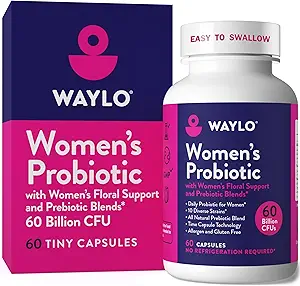 Waylo Probiotics for Women 60亿 CMU – Tiny Easy to-Swallow Capsules – 10 Strains + Prebiotics, Cranberry & D-Mannose – Gut, 阴道Probiotics, pH & Immune Health, Vegan – 60 Caps – 10 Strains + Prebiotics, Cranberry & D-Mannose – Gut, 阴道Probiotics, pH & Immune Health, Vegan – 60 Caps