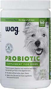 Brand - Wag Probiotic Supplements for Dogs, 支持消化健康与Gut Flora, Natural Duck Flavor, 160 Counter, Pack of 1 (英语).