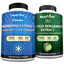 Nutrivein Premium Berberine 1200mg & Citrus Bergamot 提取 1400mg Bundle - Ceylon Cinnamon & 25:1 Bergamia 提取 - 重量管理与免疫支持+心脏健康 - 120盖