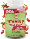 维生素D3 Jelly Beans - 为孩子提供可口味的维生素Gummys 儿童免疫支持 - 骨骼和联合支持的多维他命补充剂 - 2 000 IU蔬菜Gummy - 120 草莓火豆