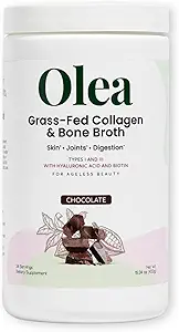 Olea Advanced Collagen & Bone Broth Powder, 10g 水解Collagen, 5g Bone Broth, Hyaluronic Acid, Probiotics, 酶 - 支持皮肤, 头发, 钉子, & Gut Health, 富巧克力