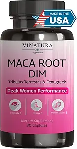 VINATURA MACA 根 + DIM 妇女业绩盖章 - 荷尔蒙平衡,更年期支持生育率,妇女补编,60 Vegan 盖章