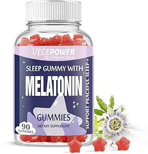 Melatonin Gummys 1 mg for Kids (Sugar- Free) - 配有维生素B6的睡眠Gummys和配有激情花的Fall Asleep更快, Vegan, Non-GMO, 草莓火焰90 Counter