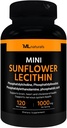 ML Naturals Mini Sunflower Lecithin 1000 mg 120 Softgels, Easy to Swallow, Supports Brain Health. Non-GMO, NSF-Certified & cGMP-Compliant