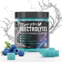 电解液 Gummys No Sugar,120 Chewable Electrolyte Gummys 配有6个电解液,用于跑车和耐力运动,刷新蓝莓,水解电解液 Chews, 1 Pack