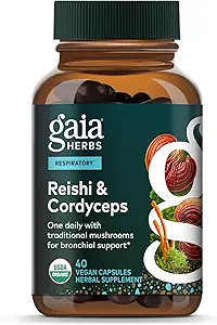 Gaia Herbs呼吸蘑菇混合剂 -- -- 帮助维持整体肺和呼吸卫生的免疫辅助剂 -- -- With Reishi和Cordyceps*蘑菇 -- -- 40 Vegan Capsules(40天供应)