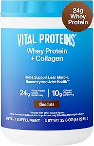 重要蛋白质 Whey蛋白粉+Collagen Peptides,24g蛋白支持恢复和联合健康,与维生素C,约16种服务 - 香草 21.7oz