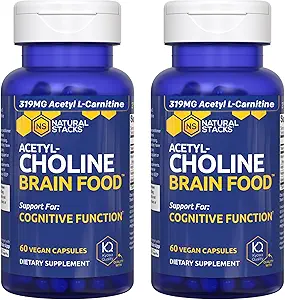 乙酰胆碱脑食品 - 乙酰L-Carnitine & Alpha GPC 补充剂 - 支持乙酰胆碱的生产 - 认知功能神经递质补充剂 - 120 Capsules