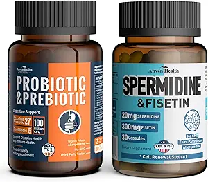 Probios & Spermidine 补充剂 - 100B CFU, 27 Strains, 20mg Spermidine, 300mg Fisetin for Gut Health, 细胞更新和长寿