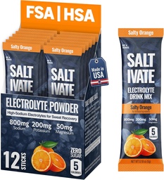 盐橙色电解片包 → 800mg Sodium, 钾和镁水解 → Stevia-Sweeted & Sugar Free Electrolyte Powder → 用于柔软的Revocery, Fasting, POTS → 制造 32 Fl Oz (Pack of 12)