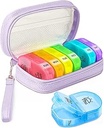 可爱药丸组织者每天2次,PU Leather Pill Case for Women, Portable Weekly Pill Box for Purse with storage bag to hold Vitamins, Medicals, Fish Oils, Supplements (Purple) (中文(简体) ).