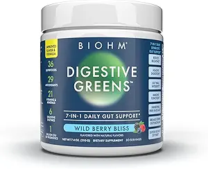 BIOHM 消化剂红,超食品粉(7.4 Oz,30 services) 抗氧化剂,维生素,亲生素,带酶的男女消化剂健康, Beets, Goji, Pomegrante, Red Berry Flavor