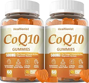 2 Pack 500MG Coq10 Gummys - 3X 更好的吸收,Plus Omega-3,镁,维生素B3 & Zinc - Coenzyme Q10 心脏健康,细胞能和抗氧化剂,Vegan, 120 Counts