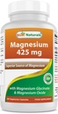 最佳天然镁 425 mg 180 Veggie Capsules - 高吸收性镁 Glycinate & Magnesium Oxide Chelated, Non-GMO, Gluten Free Muscle Relax (180 count (pack of 1)) 高吸收性镁和氧化镁 化学剂,非GMO, Gluten Free Muscle Relax (180 count of 1)
