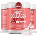 Purely Optimal Collagen Peptides Powder - 5 Types Hydrolyzed Collagen Peptides with Biotin, B12, & Hyaluronic Acid for Hair, Skin, Nails, Bones & Joints - Unflavored, Easy Mixing, 16oz, 42 Servings