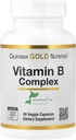 加州金营养维生素B复合物,Thiamin B1,Riboflavin B2,Niacin B3,Pyridoxine B6,B7,Pantothenic酸B5和Pro Folate B9,Gluten Free,NGMO,60 Veggie Capsules