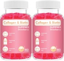 Collagen Biotin Gummies - Supports Hair, Skin & Nails Hair Growth Anti Aging Care Chewable Gummy Vitamins, Vegan, Non-GMO, Gluten Free, Gelatin Strawberry Flavor 120 Count, Pink