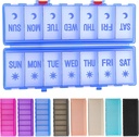 Foldable Pill organder 2 Times a Day w/Etched Labels - 双保护与便携式周刊 AM PM Pill Box, 7日药盒,大型旅行药盒 for Week Daily Supplement Vitamin - 清蓝