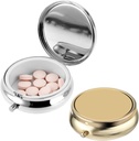 2Pcs Pill Box 小药盒 皮质或口袋、便携式可爱药盒 金属药盒 装饰药、维生素、鱼油和补充剂 持有者组织者(银和金)