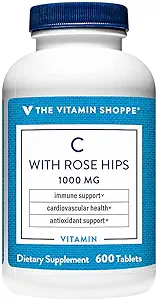 配有玫瑰HIPS的维生素商店C1000MG、支持免疫和心血管健康的抗氧化剂、玫瑰HIPS提供了维生素C的自然来源(300片)