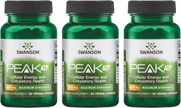 Swanson 最大强峰 ATP - 自然补充 推动细胞能量支持 - 支持身体性能,促进健康血液流动支持 - (30 Veggie Capsules,每件400mg) 3 Pack