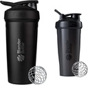 BlenderBottle Strada Shaker Cup 绝缘无锡钢铁水瓶与Wire Whisk,24 Ounce,黑和经典的Shaker瓶完美地用于蛋白质摇晃和预工作,28-Ounce,黑