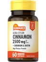 Sundance Ceylon Cinnamon Capsules 2500mg → 60 Pills 与铬和Biotin → Vegetarian, Non-GMO 和 Gluten 免费补充