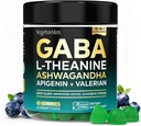 GABA L-Theanine Gummys,无糖 平静 Gummys with L-Theanine, Ashwagandha, Valerian Root, Magnesium QQ支持睡眠,压力救济和放松 QQ GABA 成人蓝莓火焰的补编